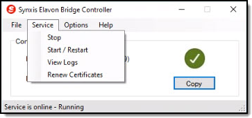 Service tab drop-down